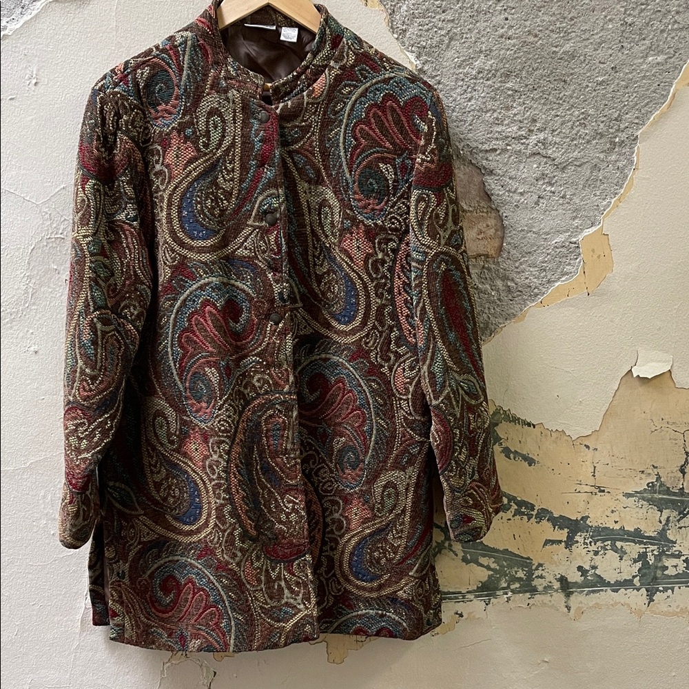 Vintage 90's Burnt Red and Beige Paisley Tapestry Jacket by Chico’s size XL